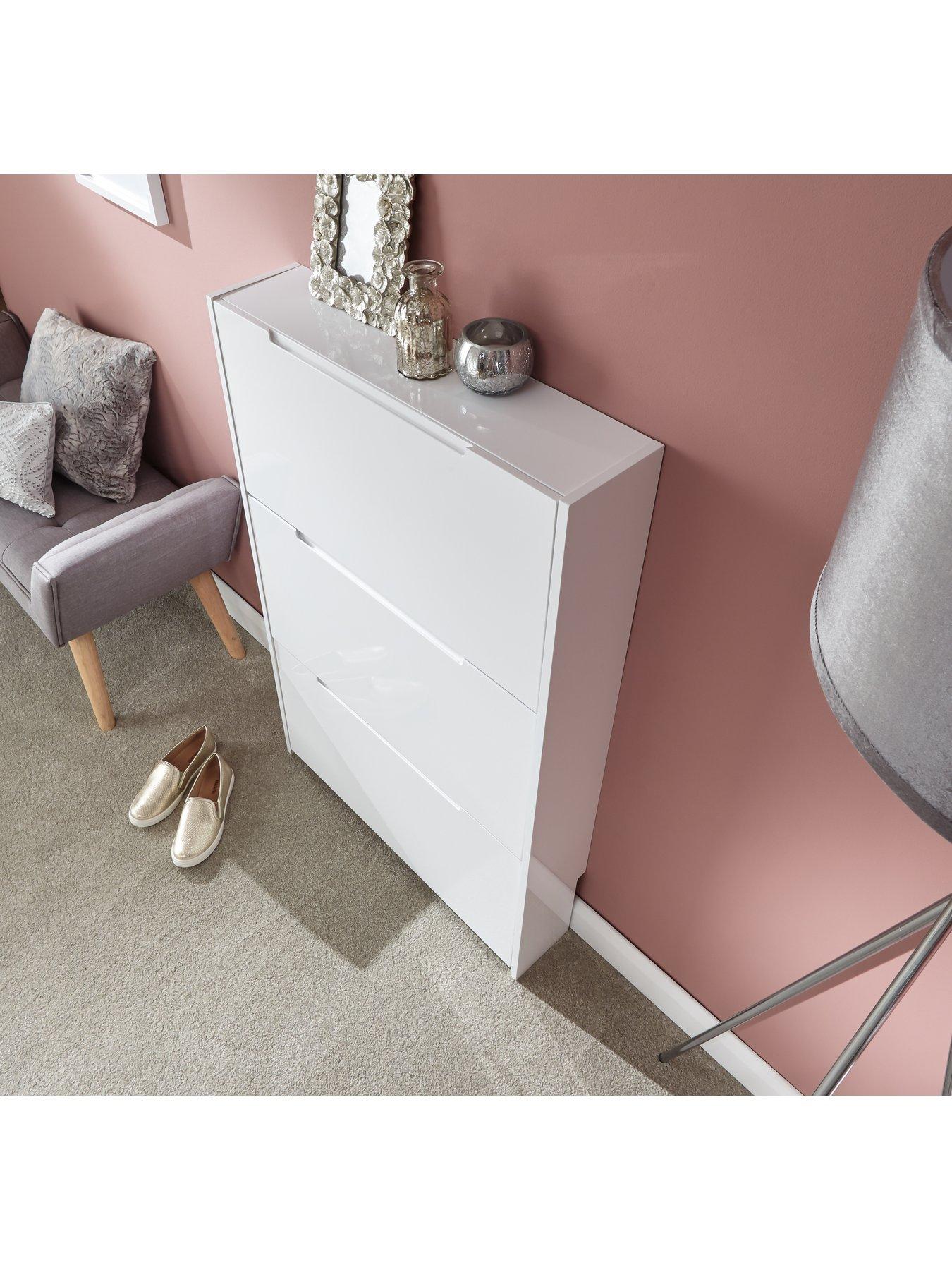GFW Narrow High Gloss Tier Shoe Cabinet White Littlewoods