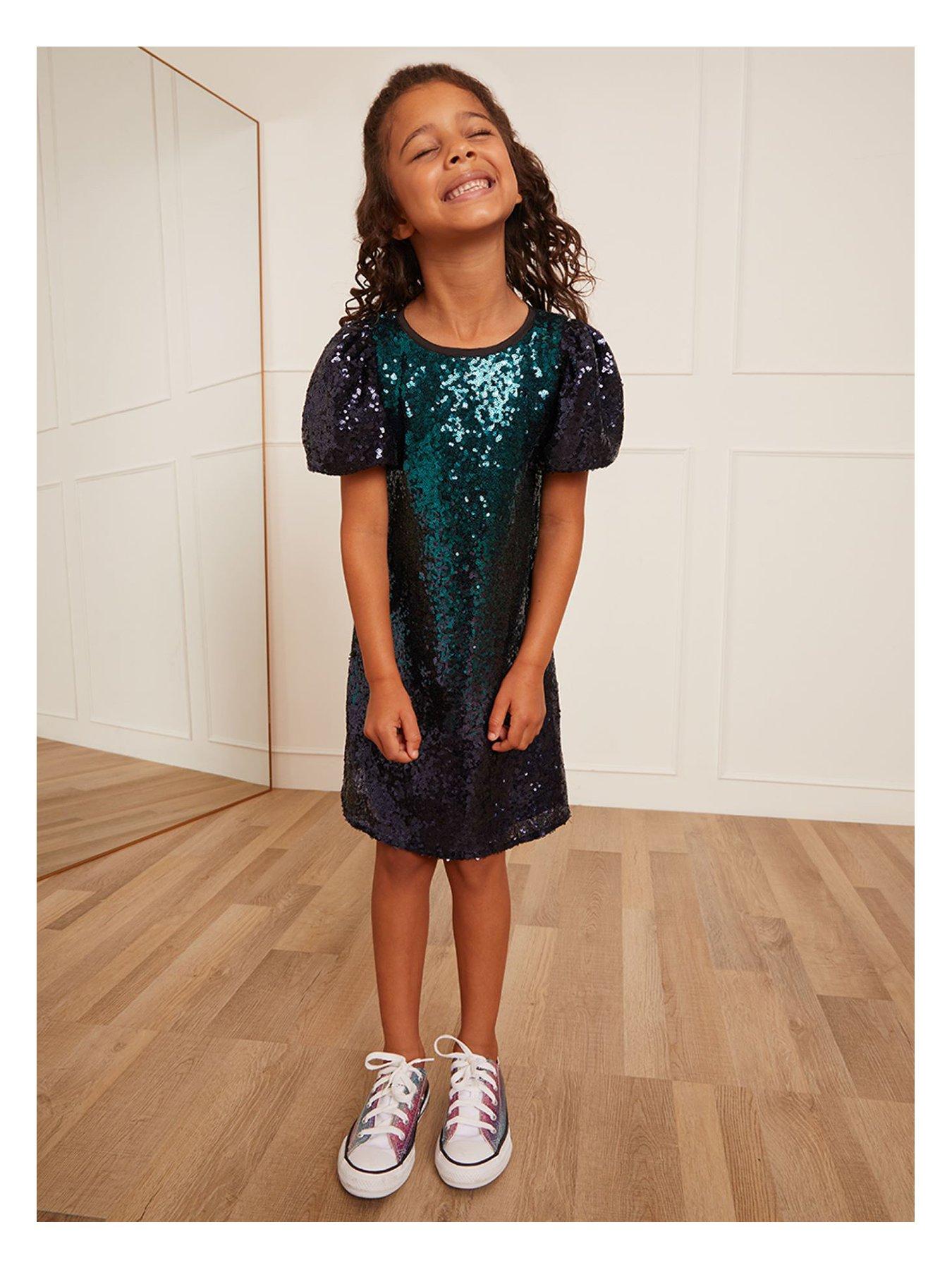 Chi Chi London Younger Girls Puff Sleeve Sequin Midi Dress - Multi |  littlewoods.com