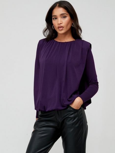 v-by-very-bubble-hem-ruched-detail-long-sleeve-top-purplenbsp