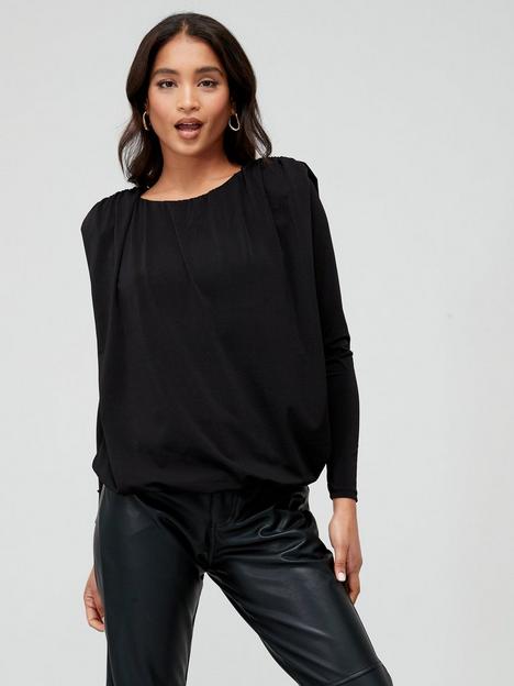 v-by-very-bubble-hem-ruched-detail-long-sleeve-top-blacknbsp