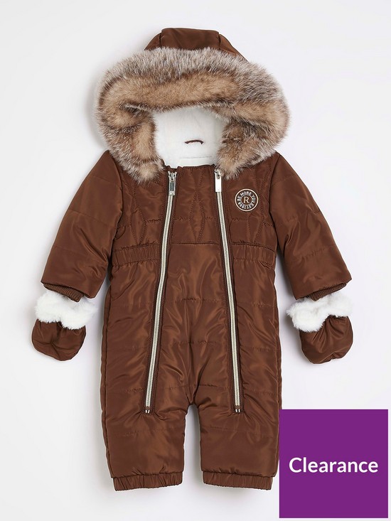 front image of river-island-baby-baby-zip-through-snowsuit-brown
