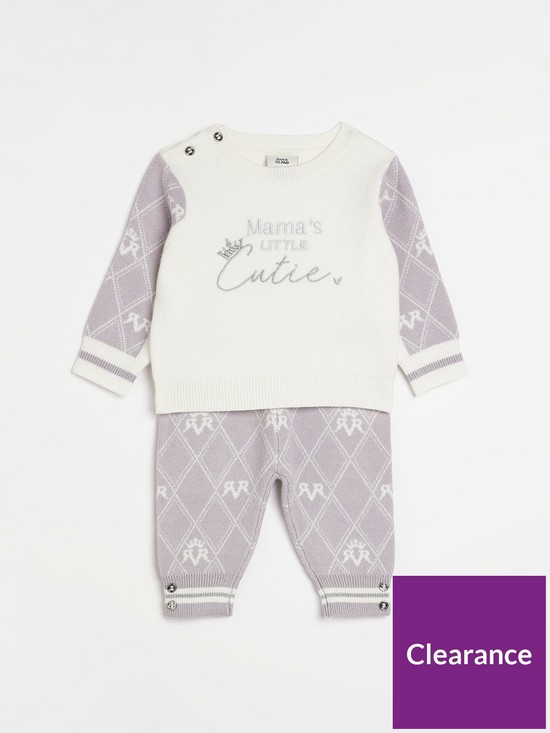 stillFront image of river-island-baby-baby-mamas-cutie-knitted-jog-set-grey