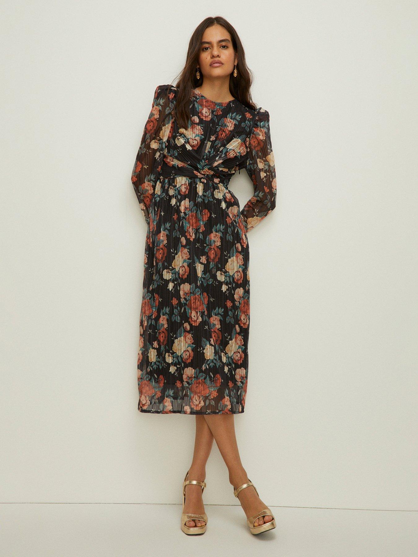 Floral Jacquard Plisse Cross Front Midi Dress Multi