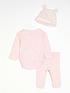  image of river-island-baby-baby-girls-monogram-babygrow-legging-hat-set-pink