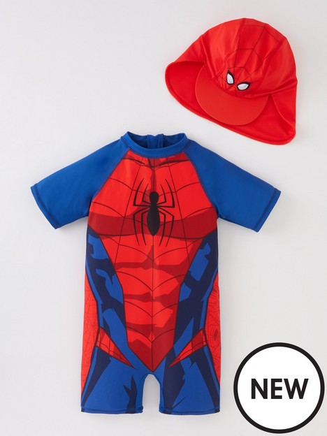 spiderman-spider-man-2-piece-surfsuit-and-hat-swim-set