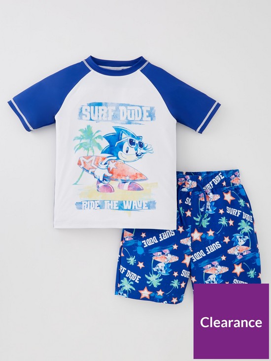 front image of sonic-the-hedgehog-sonic-the-hedgehognbsptwonbsppiece-swim-top-and-short-set-blue