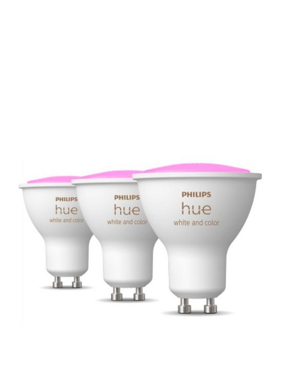 front image of philips-hue-hue-white-amp-colour-ambiance-smart-spotlight-3-pack-led-43w-gu10-with-bluetooth