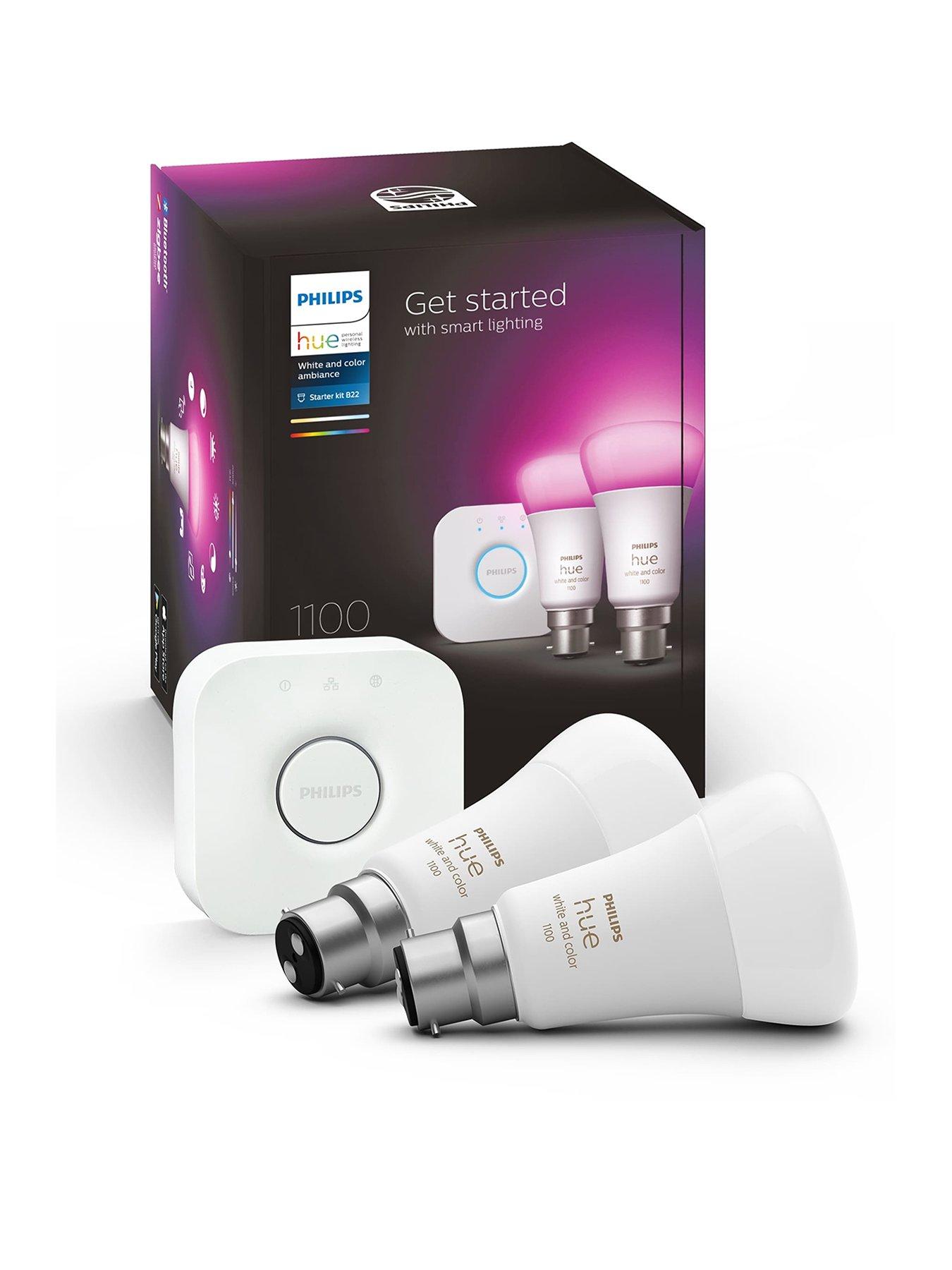  image of philips-hue-hue-white-amp-colour-ambiance-smart-bulb-2-pack-b22-starter-kit