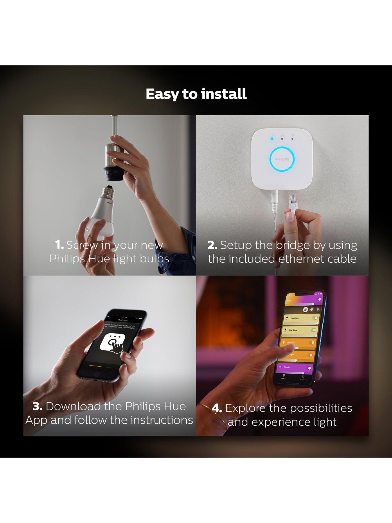  image of philips-hue-hue-white-amp-colour-ambiance-smart-bulb-2-pack-b22-starter-kit