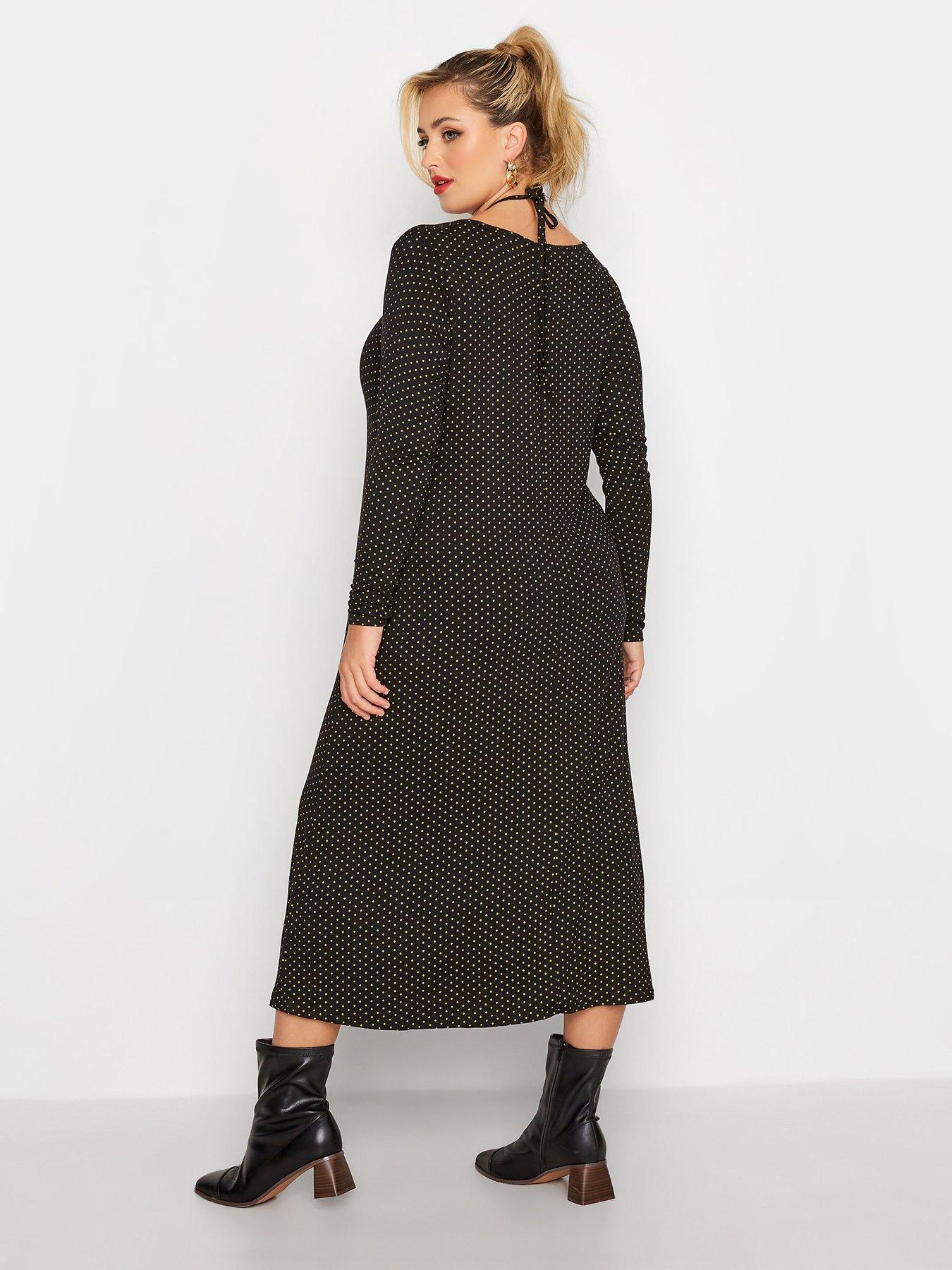 Yours Tie Neck Midaxi Dress Mustard Spot | littlewoods.com