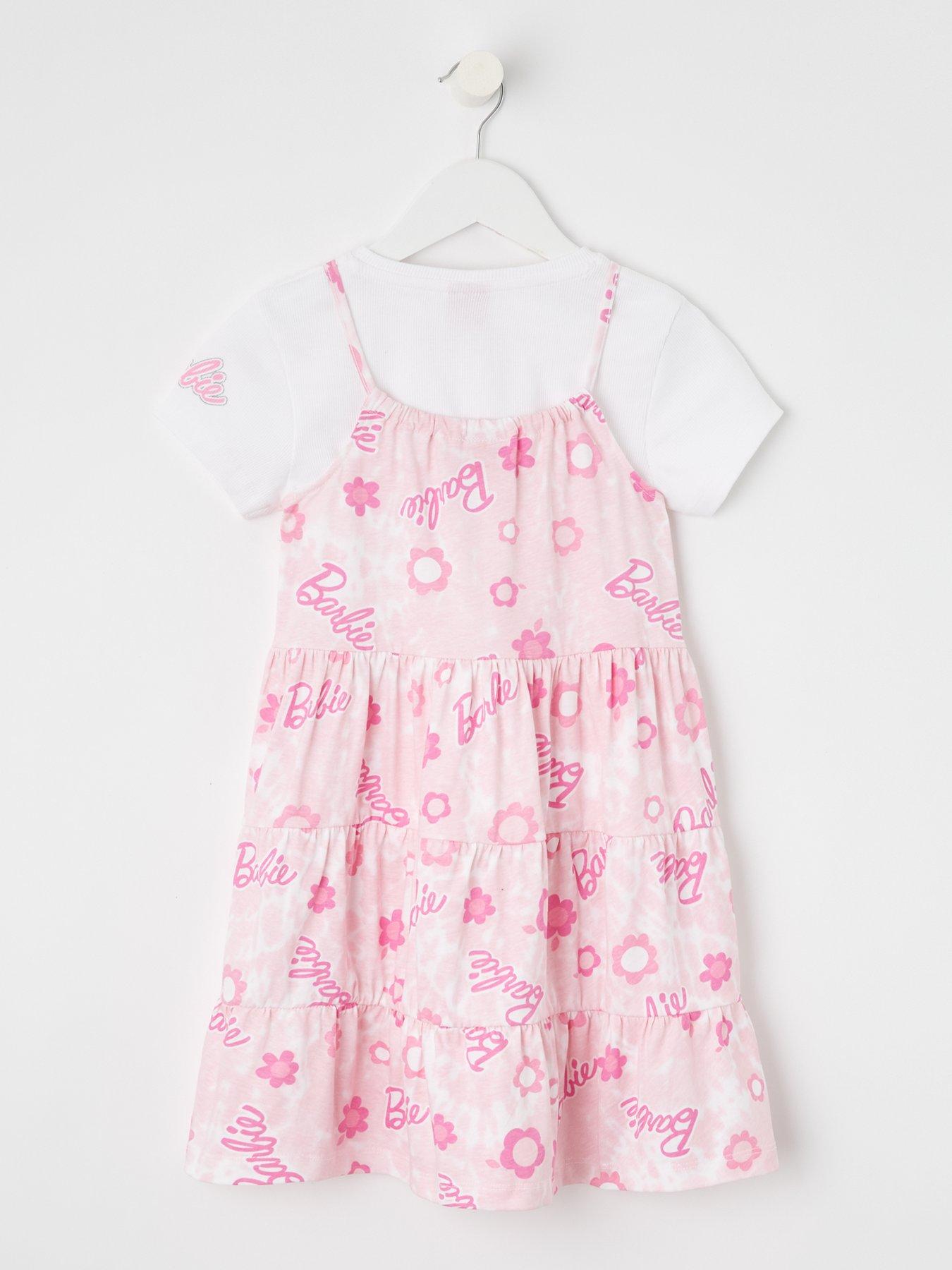 image of barbie-two-piece-all-over-print-dress-and-t-shirt-set-pink