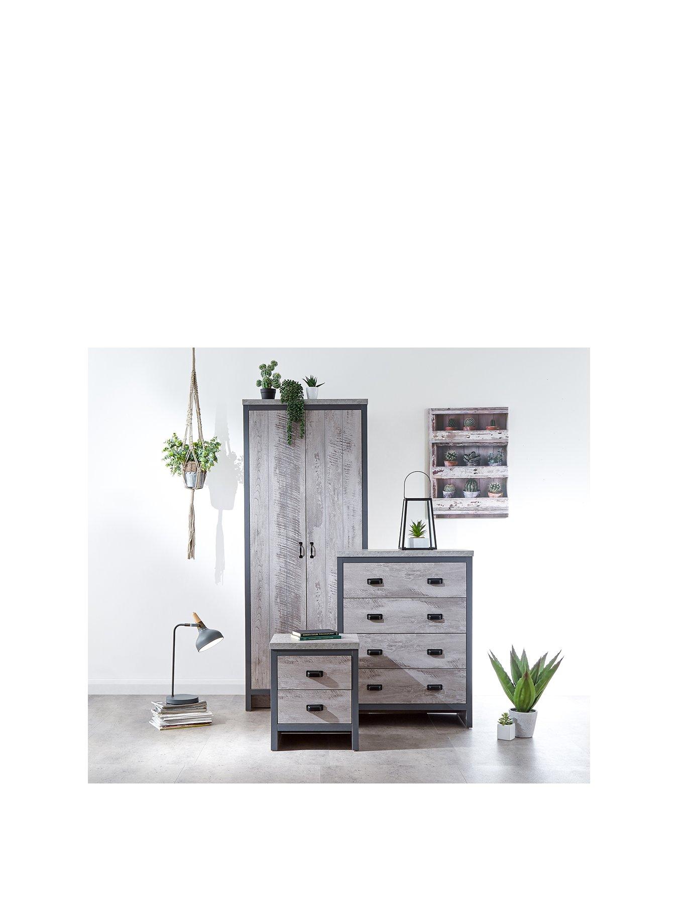  image of gfw-boston-3-piece-package-2-door-wardrobe-4-drawer-chestnbspbedside-chest-grey