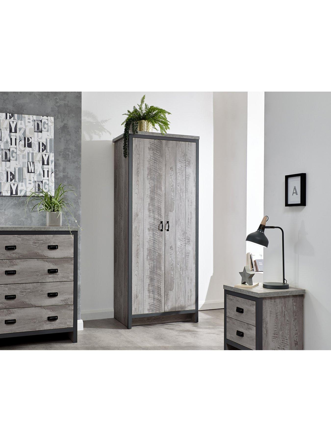  image of gfw-boston-3-piece-package-2-door-wardrobe-4-drawer-chestnbspbedside-chest-grey