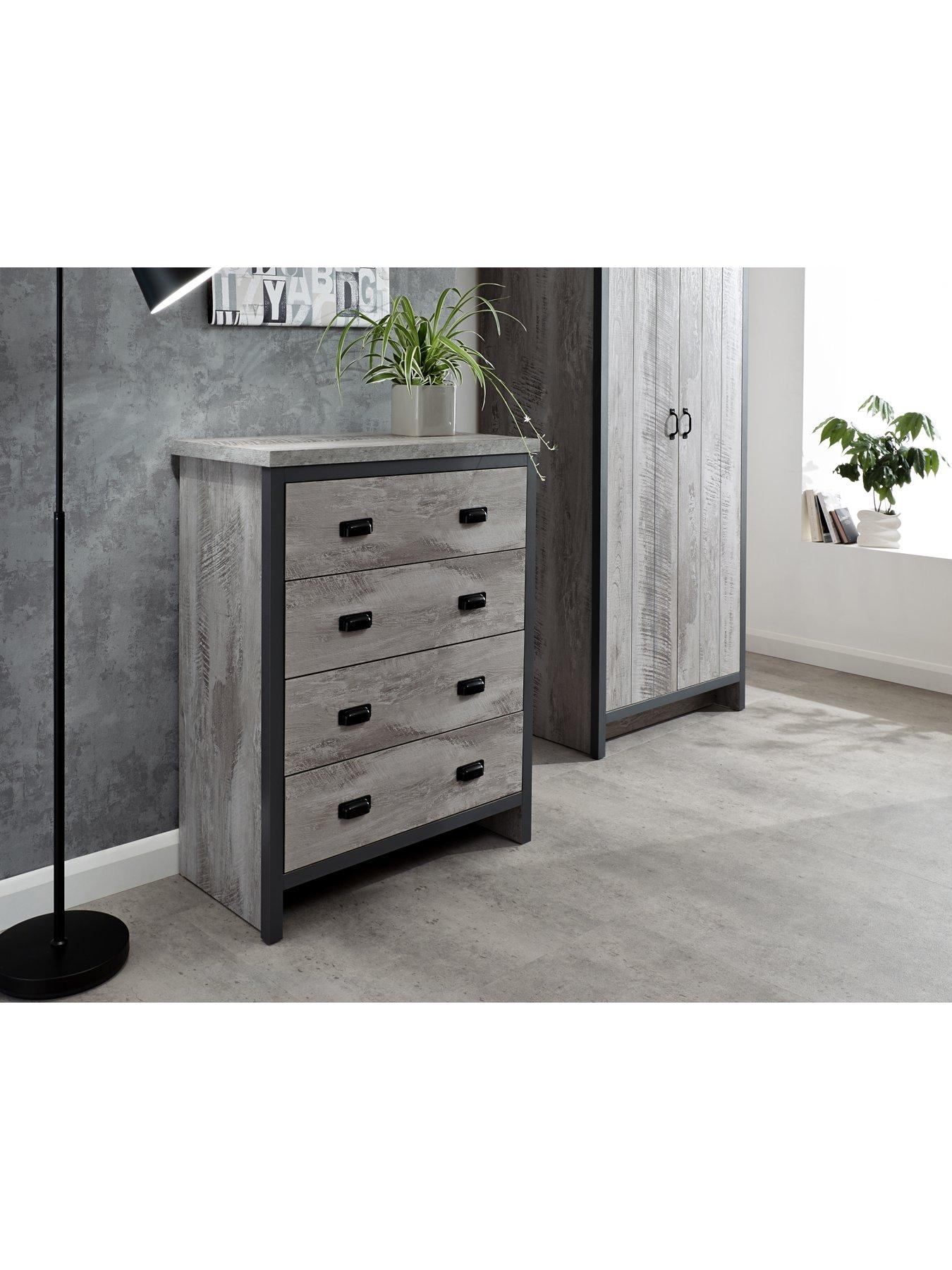  image of gfw-boston-3-piece-package-2-door-wardrobe-4-drawer-chestnbspbedside-chest-grey