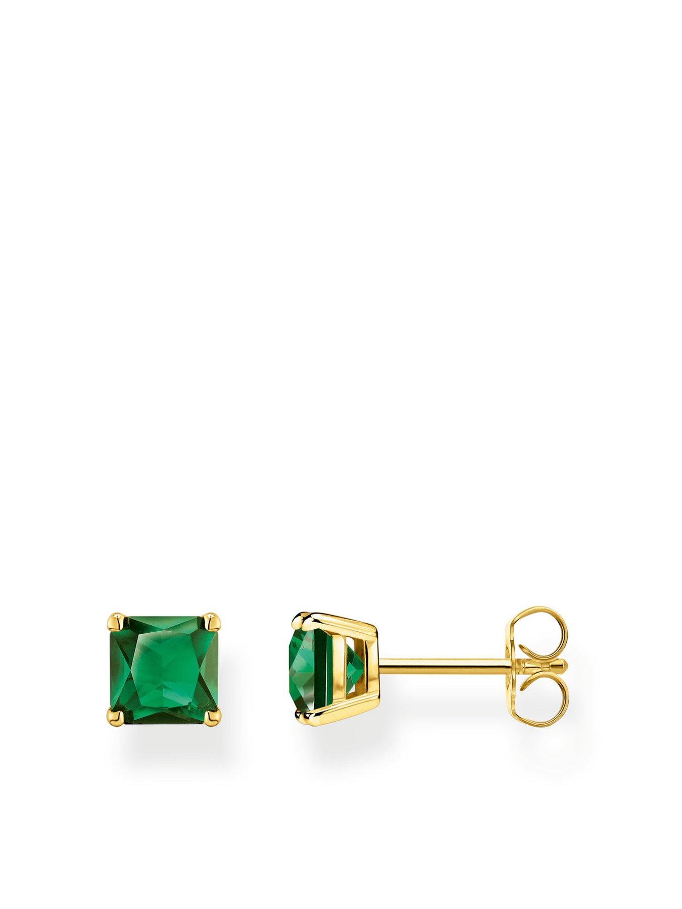 Image 1 of 8 of Thomas Sabo Ear Studs with Green Stones