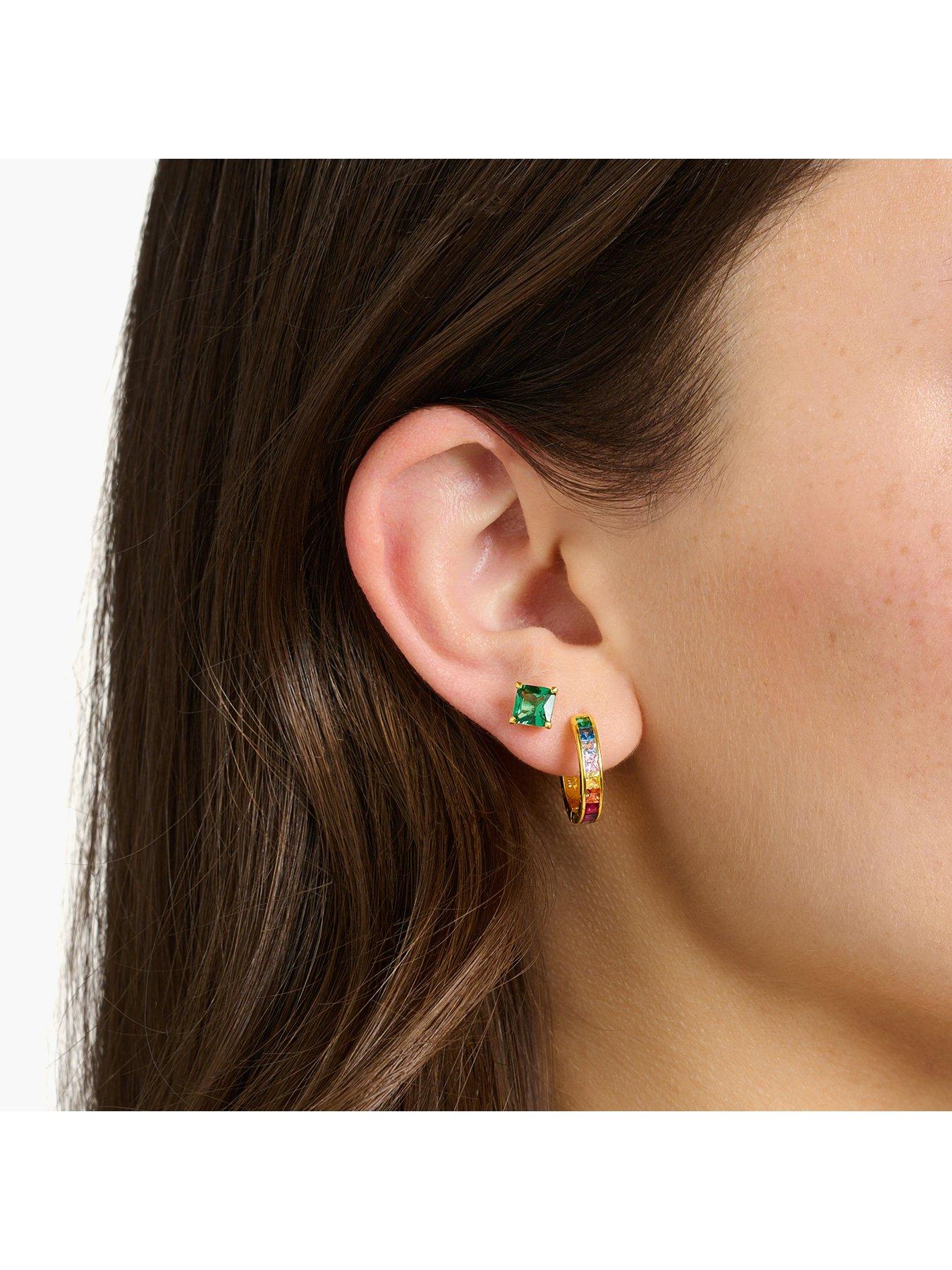 Image 7 of 8 of Thomas Sabo Ear Studs with Green Stones