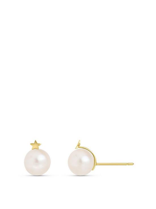 front image of love-gold-9ct-yellow-gold-6mm-freshwater-pearl-star-stud-earrings