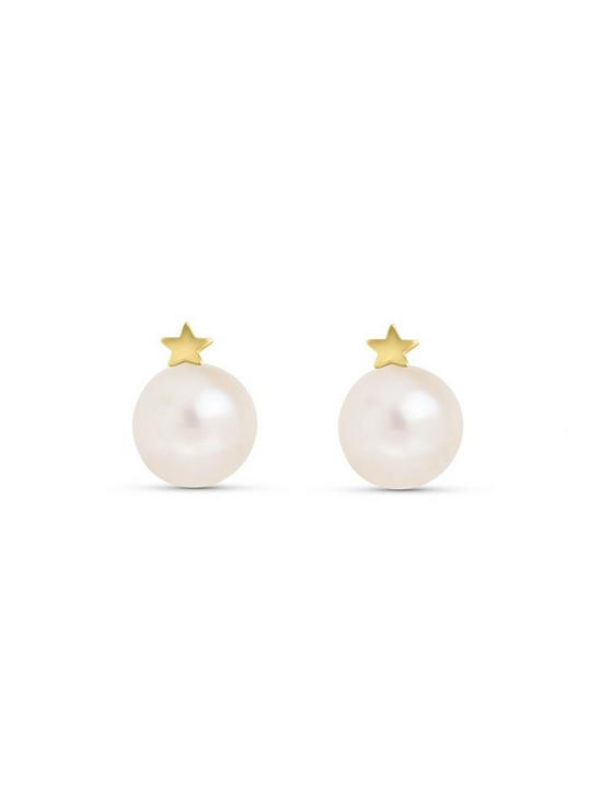 stillFront image of love-gold-9ct-yellow-gold-6mm-freshwater-pearl-star-stud-earrings