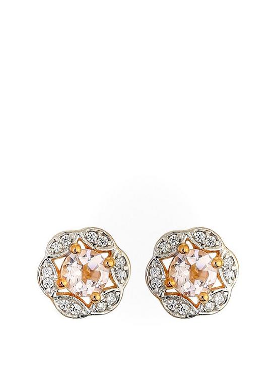 front image of love-gem-9ct-rose-gold-morganite-and-diamond-halo-stud-earrings