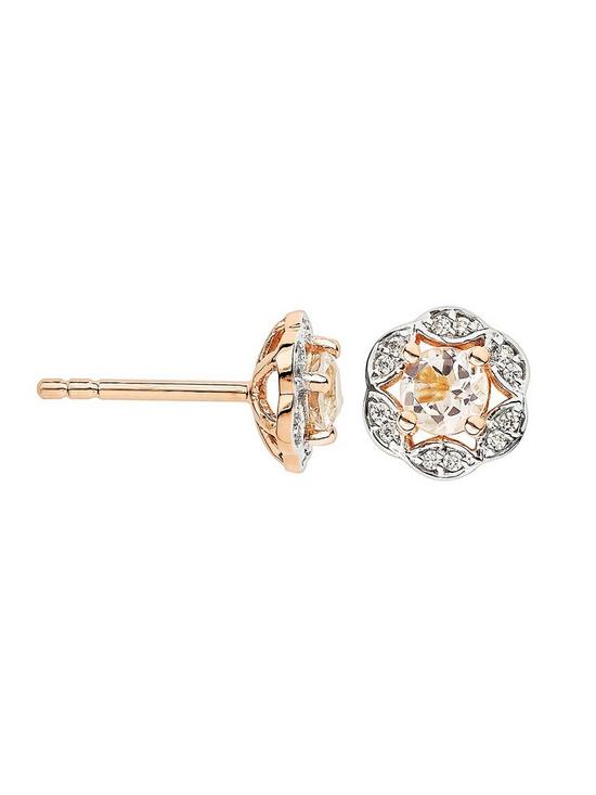 back image of love-gem-9ct-rose-gold-morganite-and-diamond-halo-stud-earrings