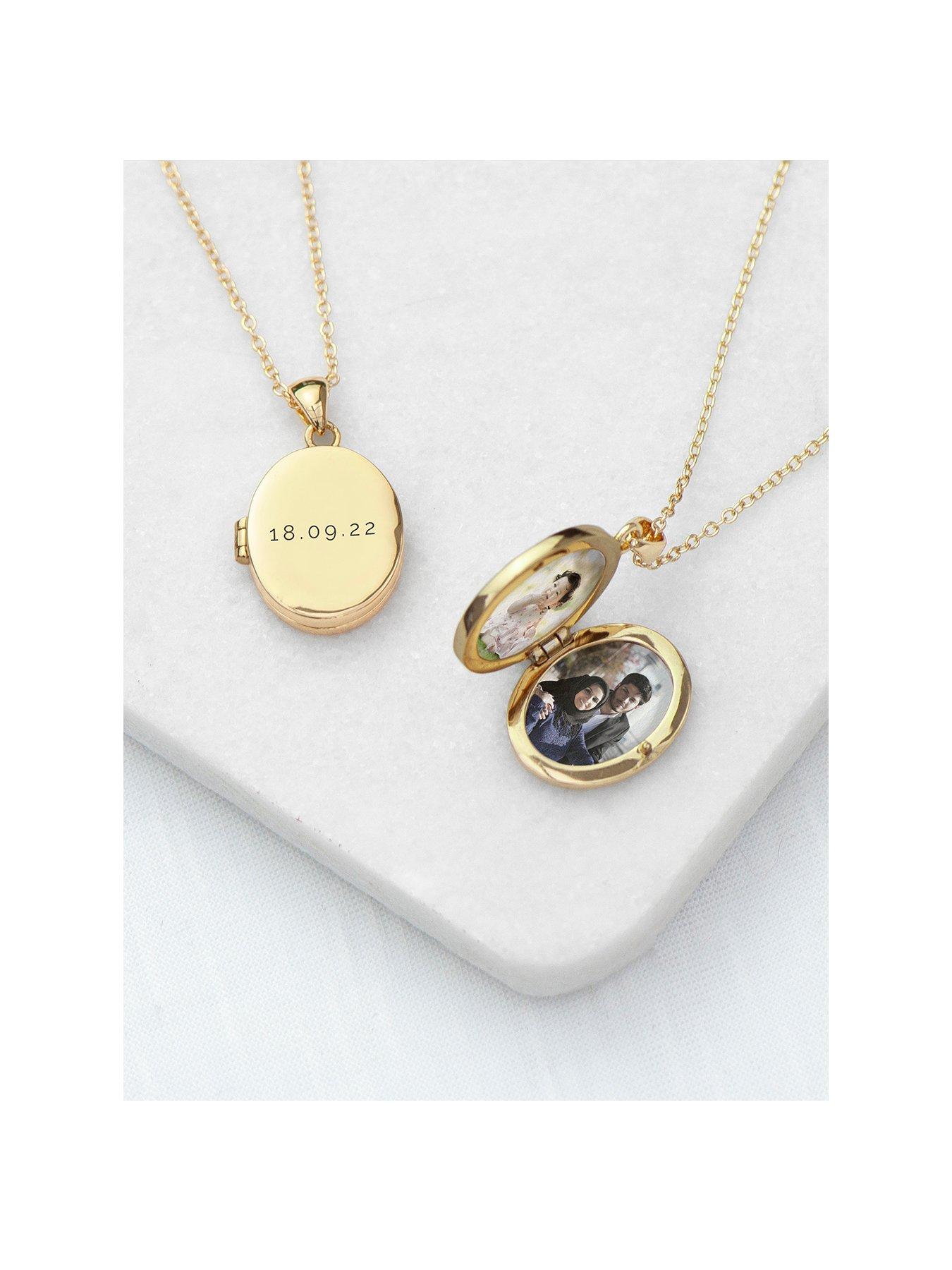 undefined Personalised Oval Photo Locket - Gold