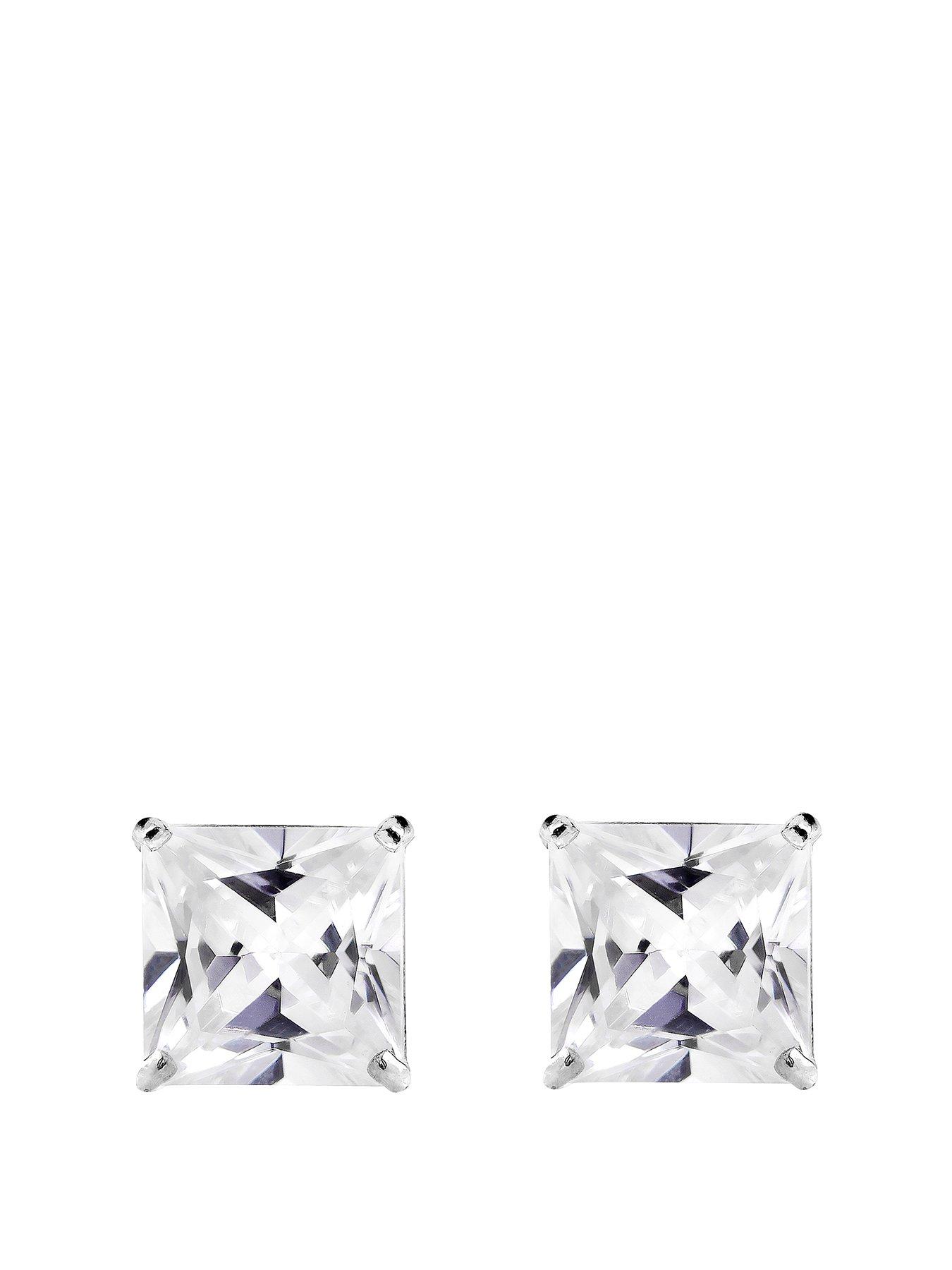 Image 1 of 5 of The Love Collection Men's 9ct White Gold Cubic Zirconia 6mm Princess Cut Solitaire Single Stud Earring
