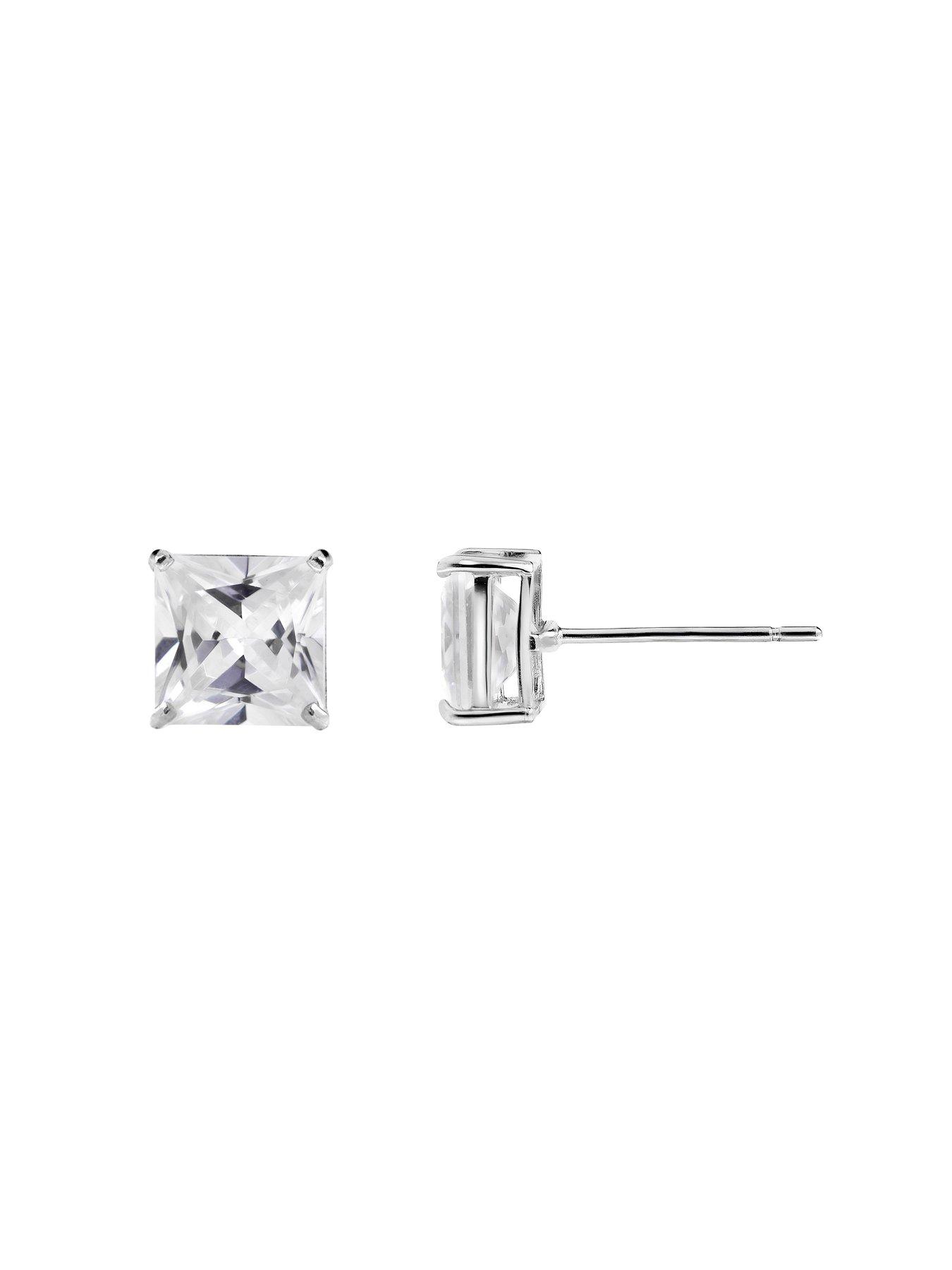 Image 3 of 5 of The Love Collection Men's 9ct White Gold Cubic Zirconia 6mm Princess Cut Solitaire Single Stud Earring