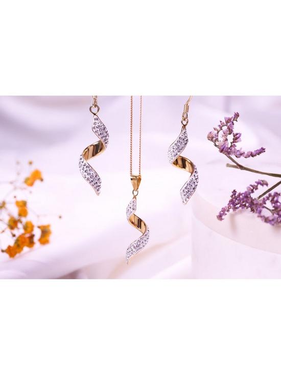 back image of evoke-9ct-gold-plated-sterling-silver-crystal-swirl-hook-earring-and-pendant-set