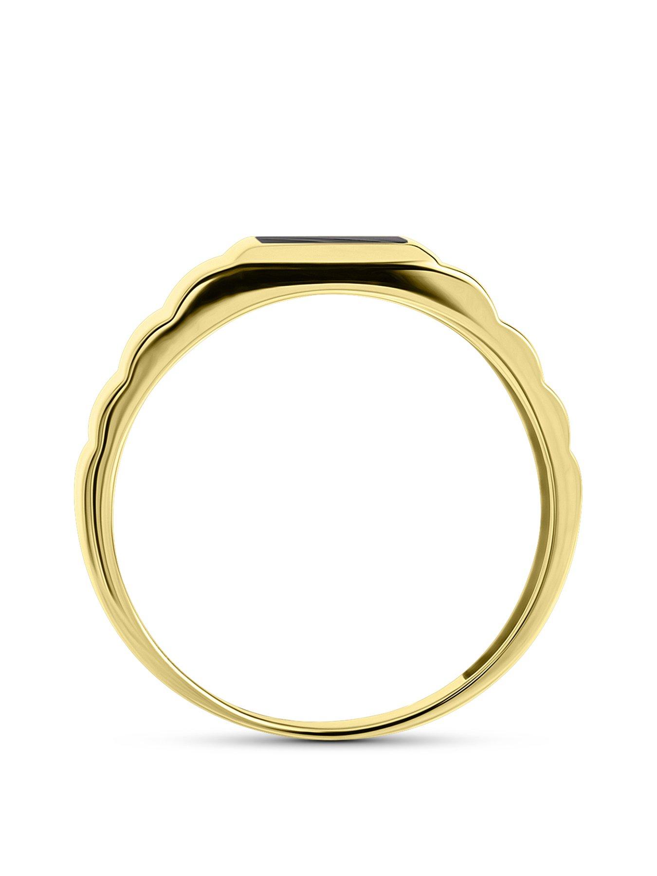  image of love-gold-mens-9ct-yellow-gold-black-enamel-square-gents-signet-ring