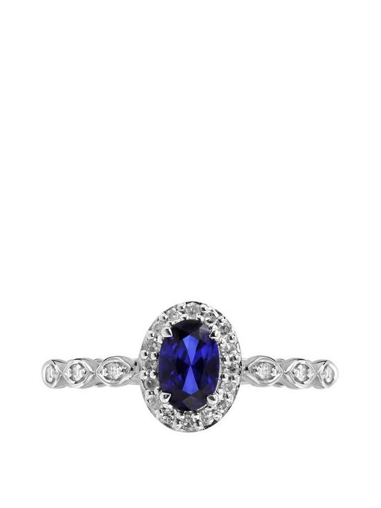 stillFront image of love-diamond-9ct-white-gold-oval-created-sapphire-and-010ct-diamond-ring