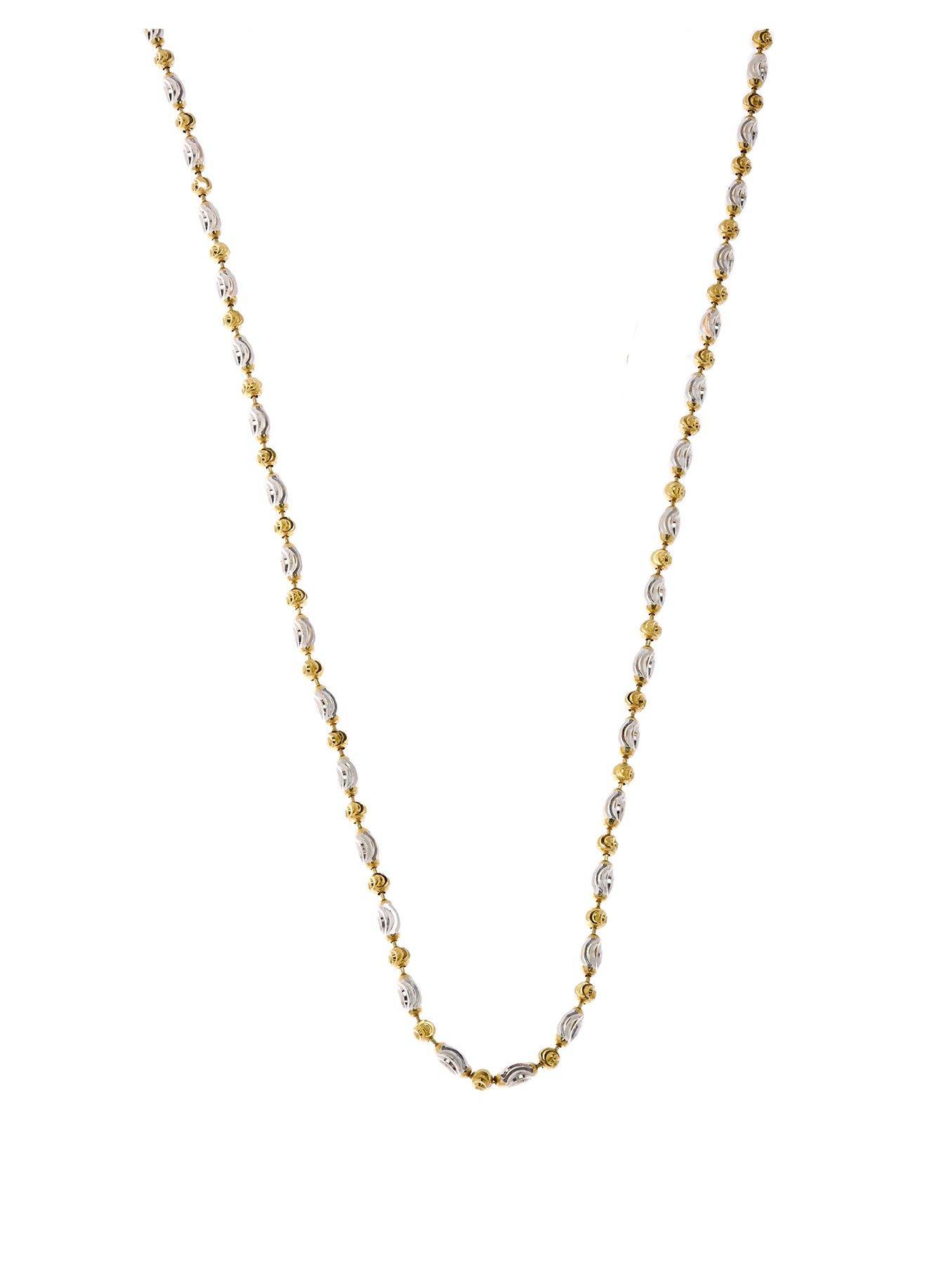 the-love-collection-sterling-silver-and-9ct-gold-plate-two-colour-diamond-cut-beaded-chain-necklace-18-inches
