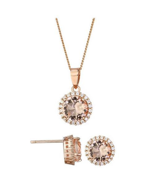 the-love-silver-collection-rose-gold-plated-sterling-silver-glass-morganite-stud-earring-amp-pendant-set