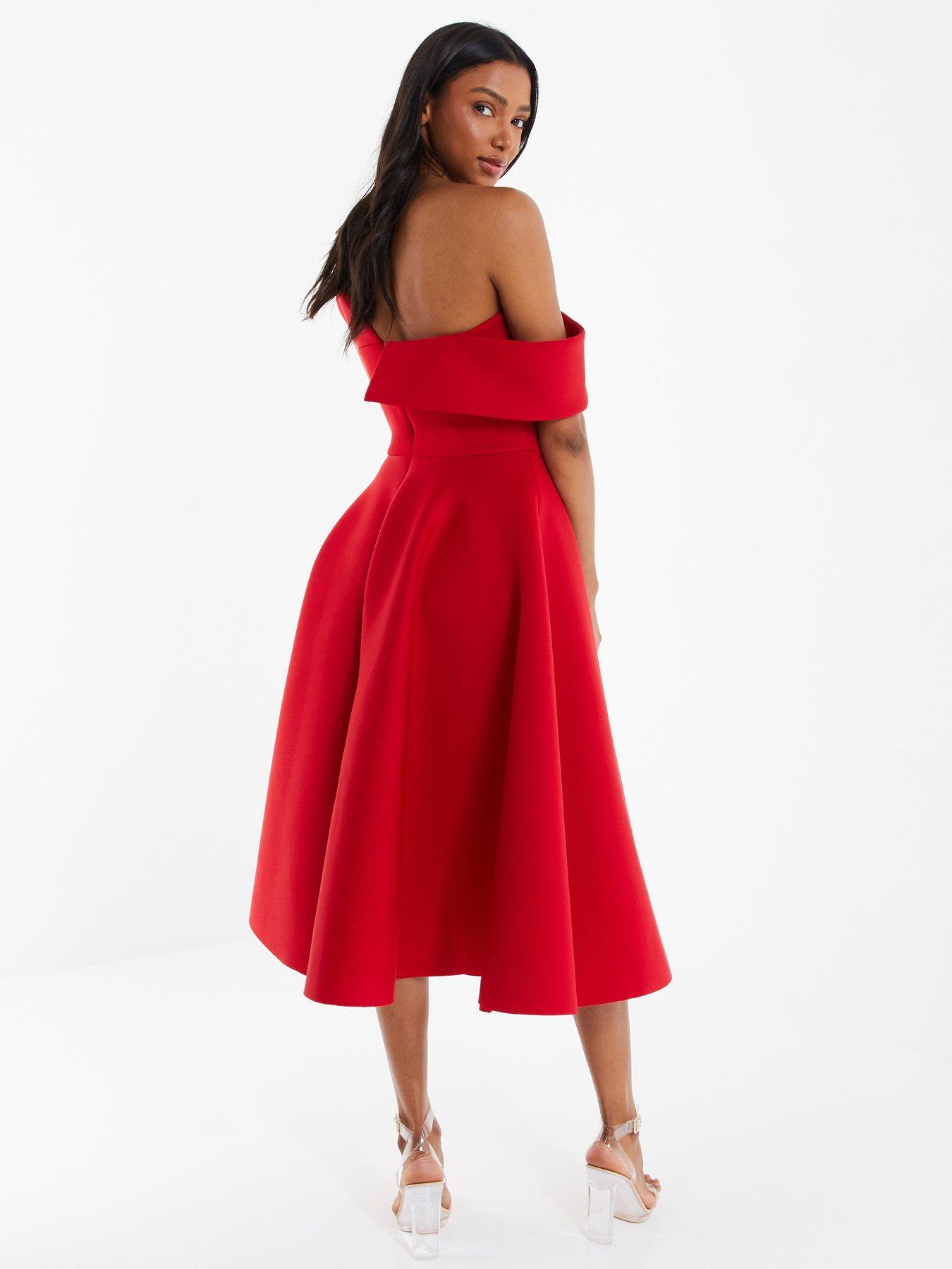 Quiz One Shoulder Midi Skater Dress Red littlewoods