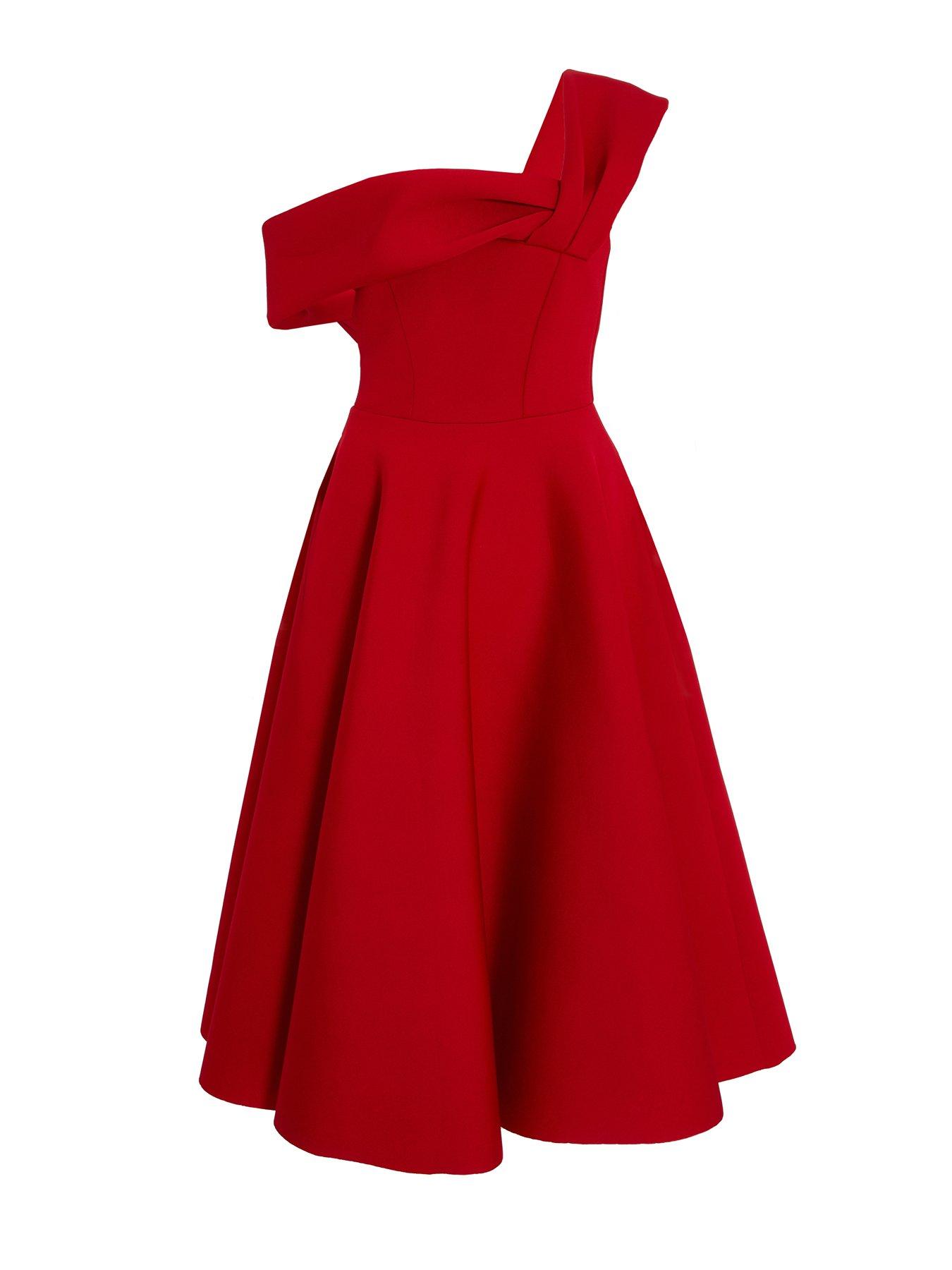 Quiz One Shoulder Midi Skater Dress - Red | Littlewoods