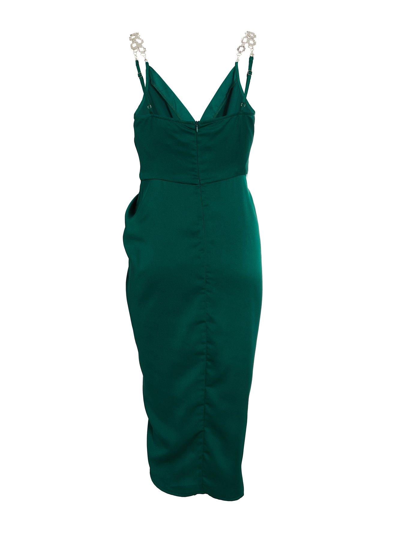 emerald green strappy satin cowl midi dress Evelyn Satin Cowl Neck Midi Dress