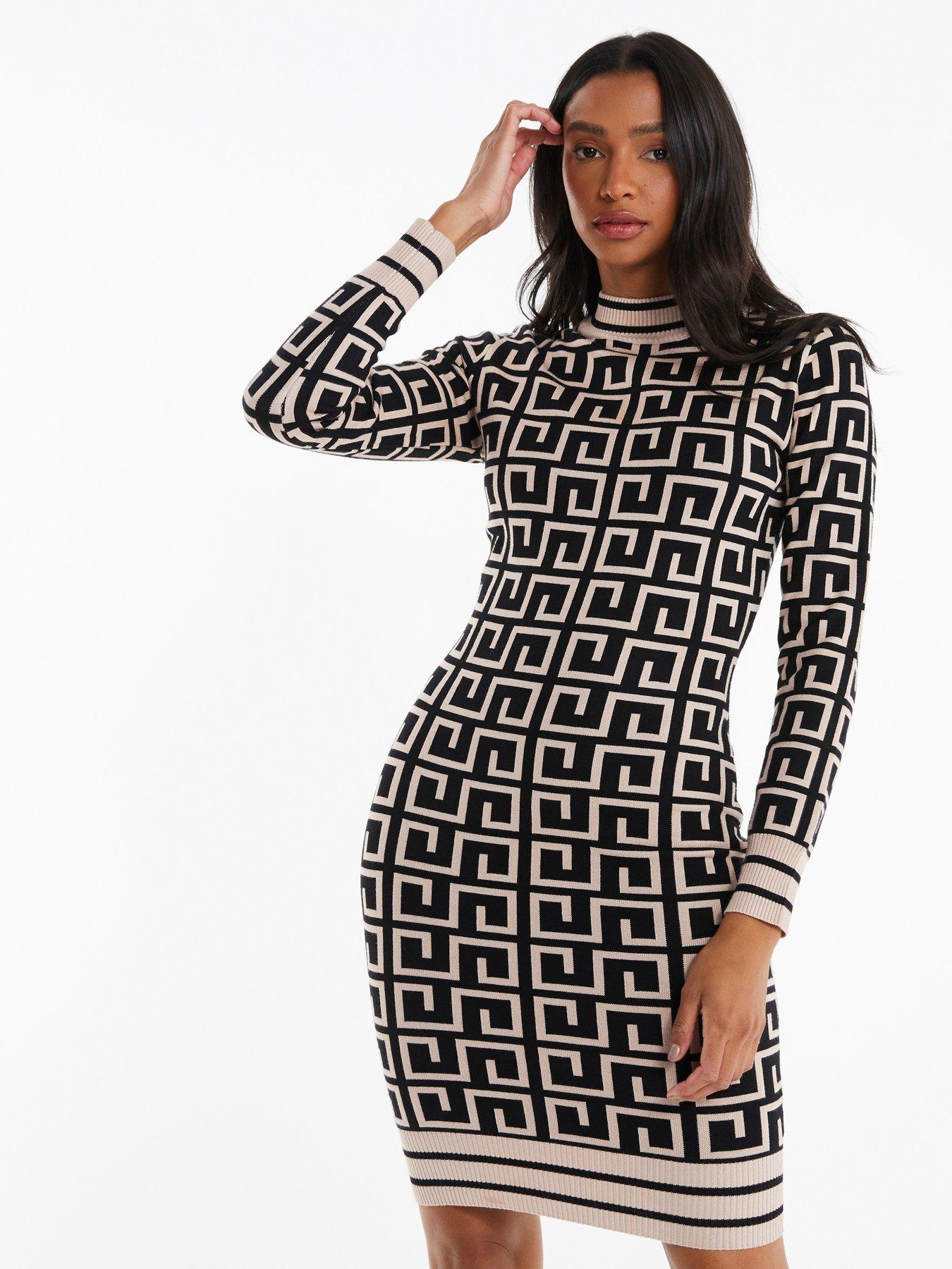 Quiz Geometric Mini Jumper Dress Natural littlewoods