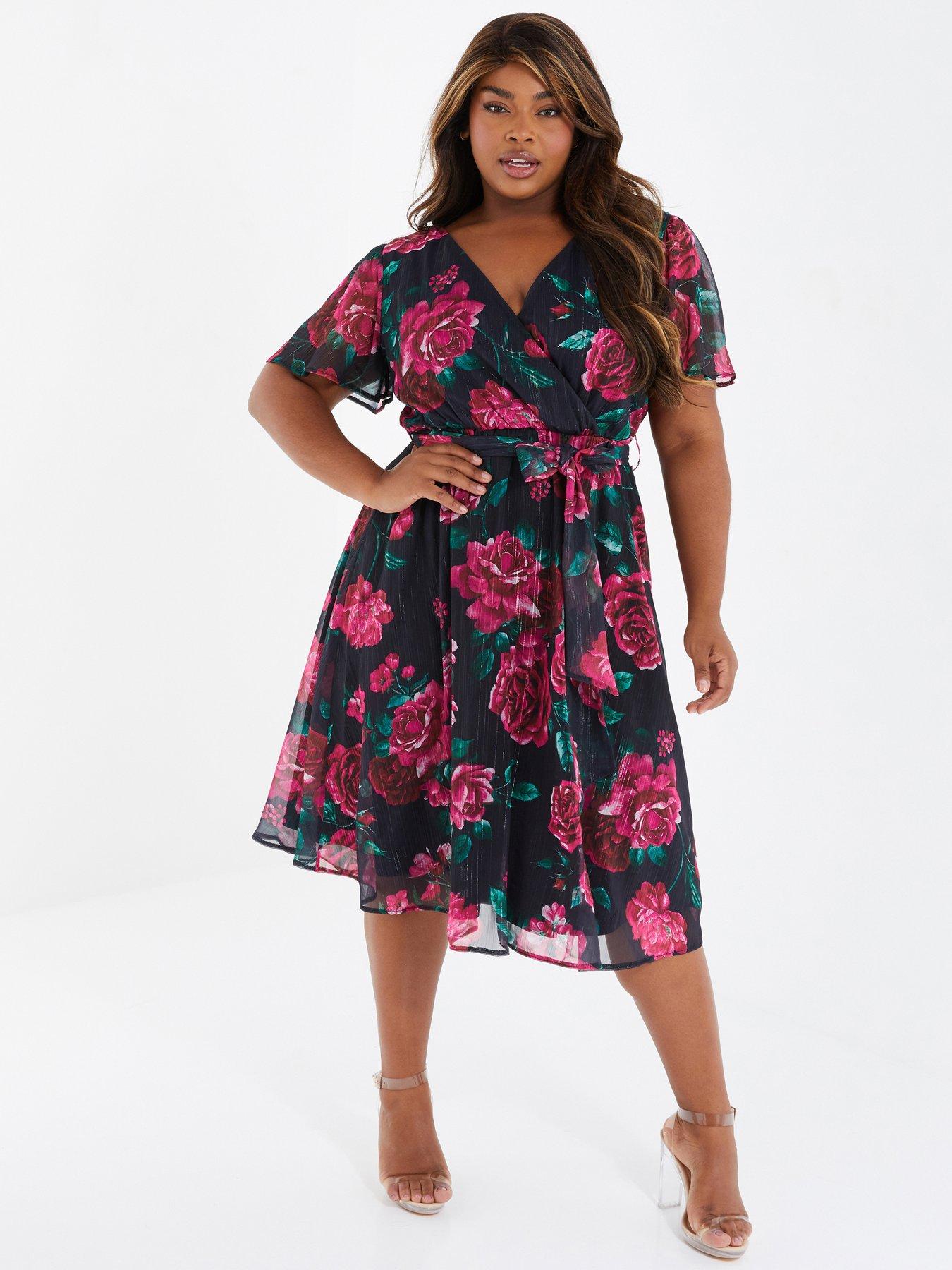 Curve Floral Chiffon Wrap Midi Dress