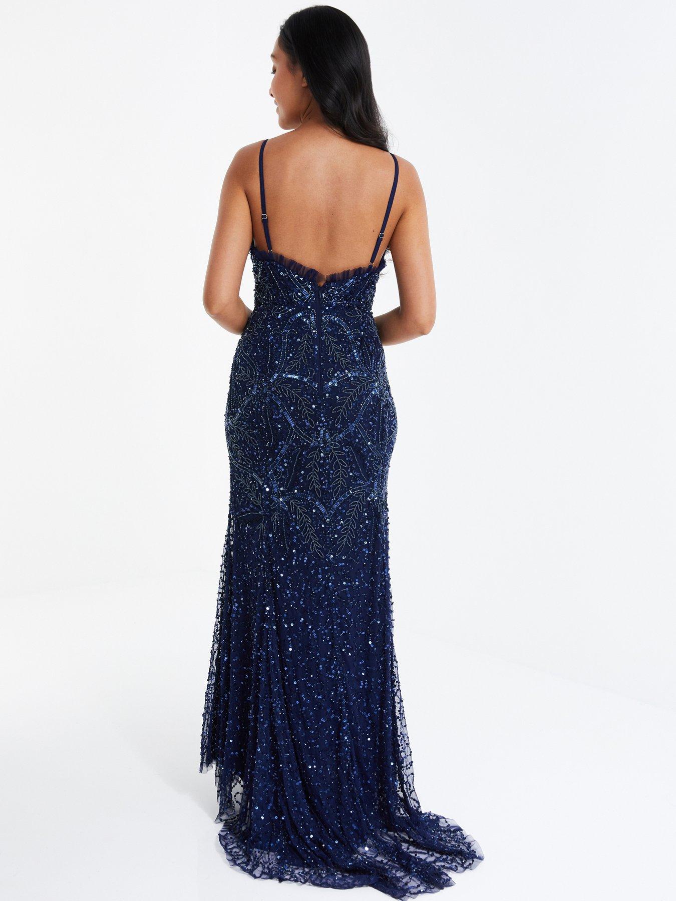 Petite Sequin Tulle Maxi Dress Dark Blue