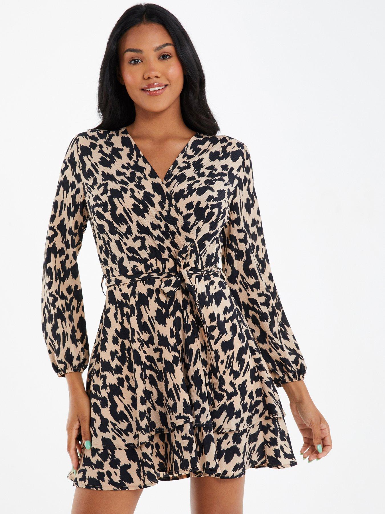 Quiz Animal Print Wrap Mini Dress Littlewoods