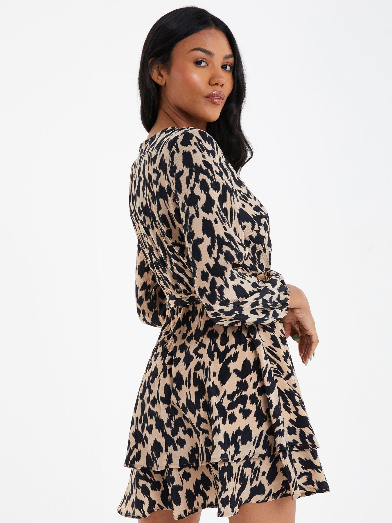 Quiz Animal Print Wrap Mini Dress Littlewoods