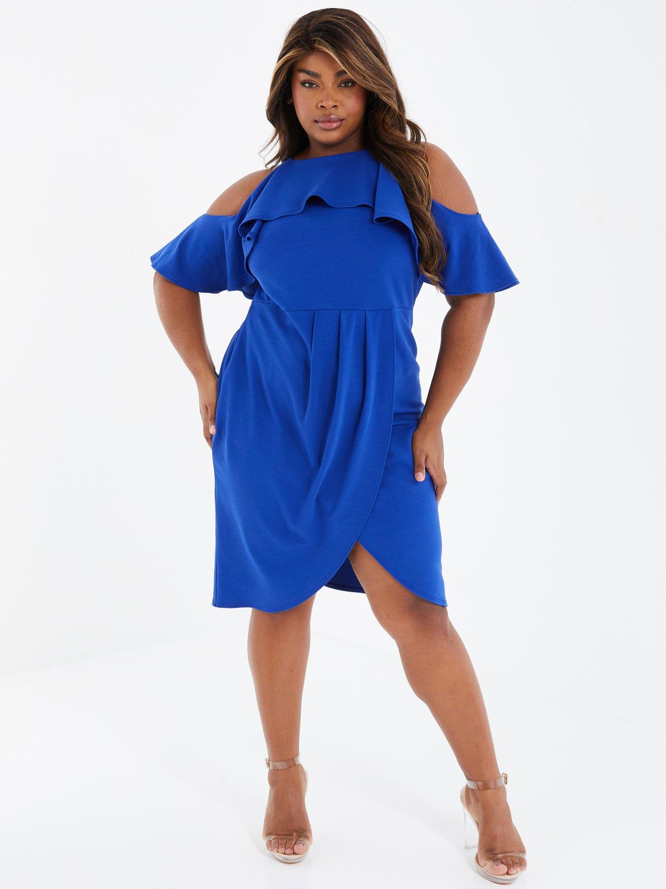 Quiz Curve Cold Shoulder Midi Dress Bright Blue Littlewoods