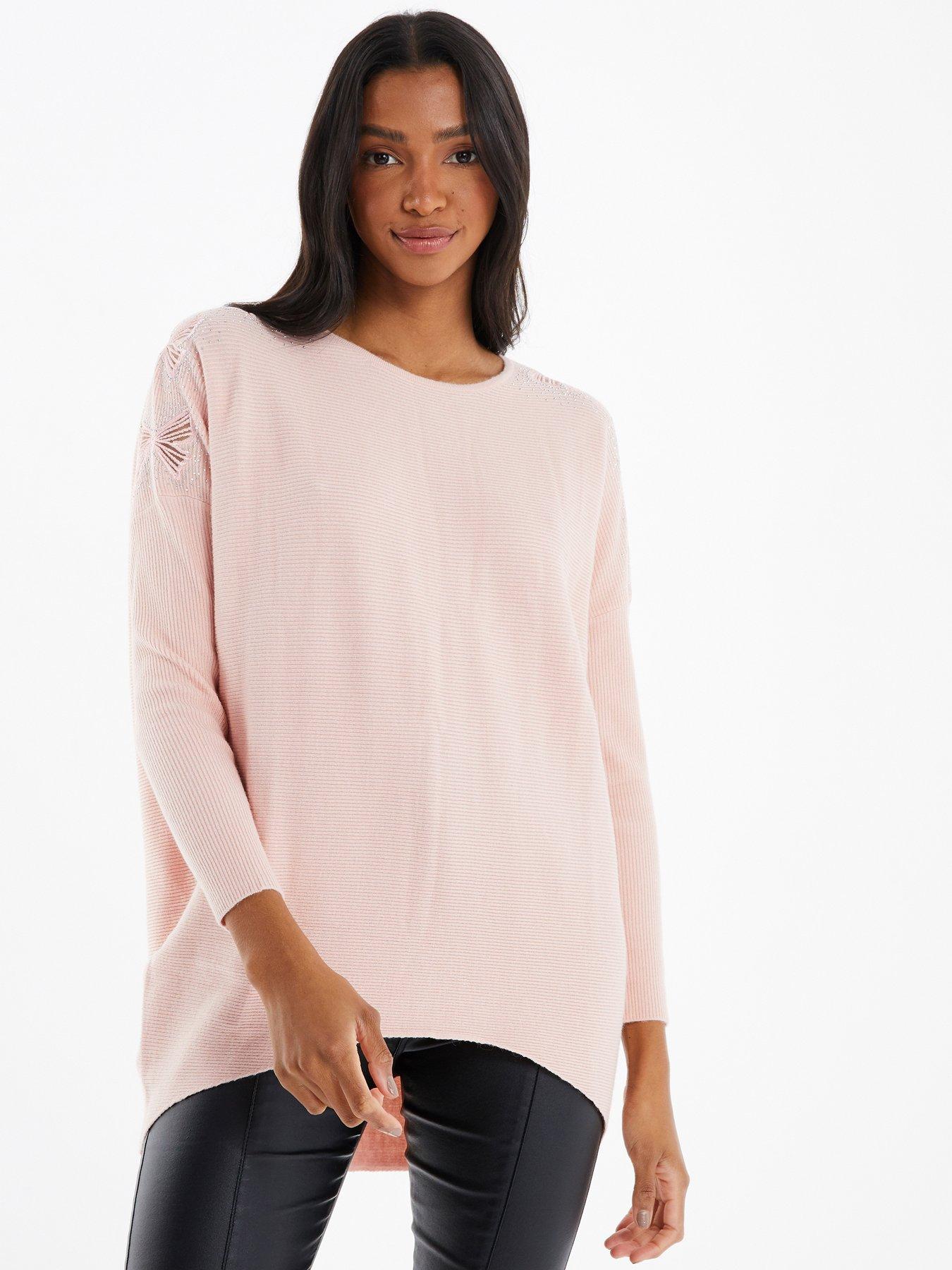 Quiz Light Knit Bow Jumper Light Pink