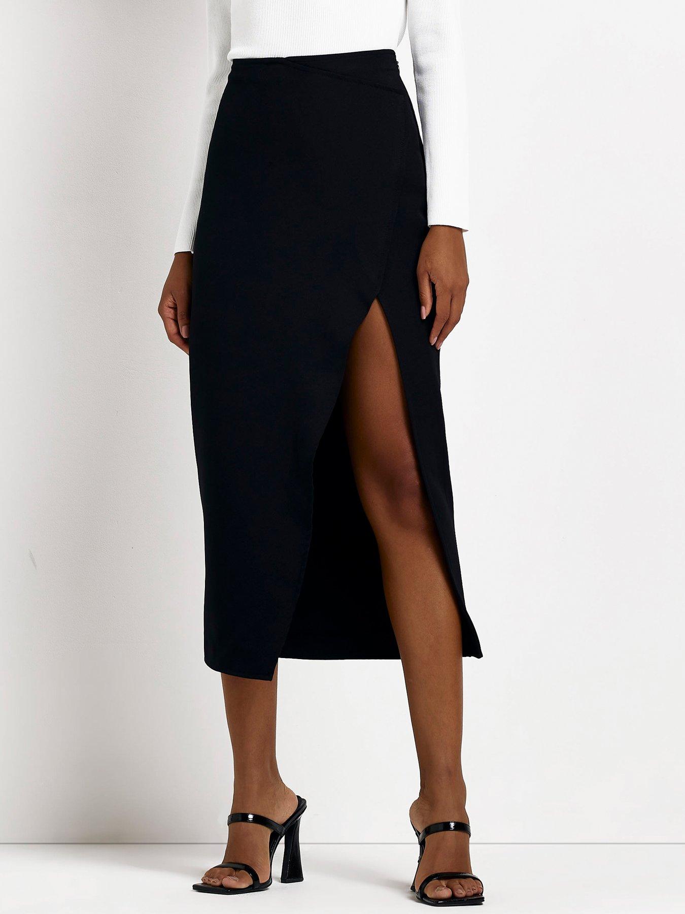 River Island High Slit Pencil Skirt - Black | littlewoods.com