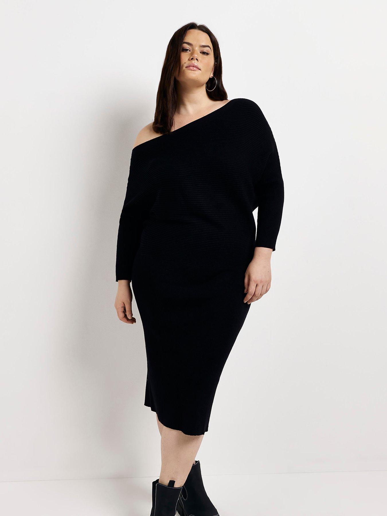  image of ri-plus-plus-off-shoulder-relaxed-dress-black