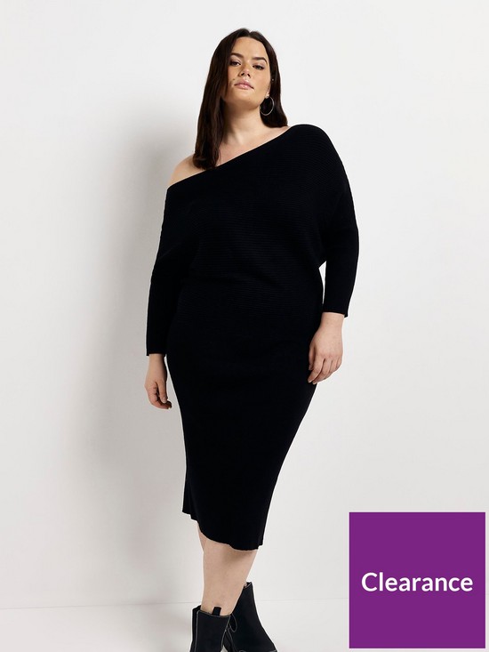 front image of ri-plus-plus-off-shoulder-relaxed-dress-black