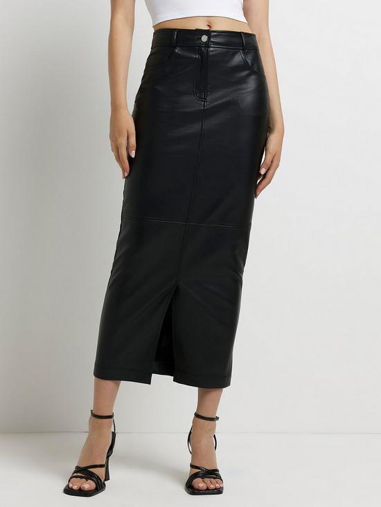 front image of river-island-midaxi-pu-pencil-skirt-black