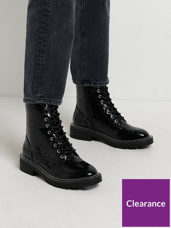 stillFront image of river-island-silver-rand-lace-up-boot-black