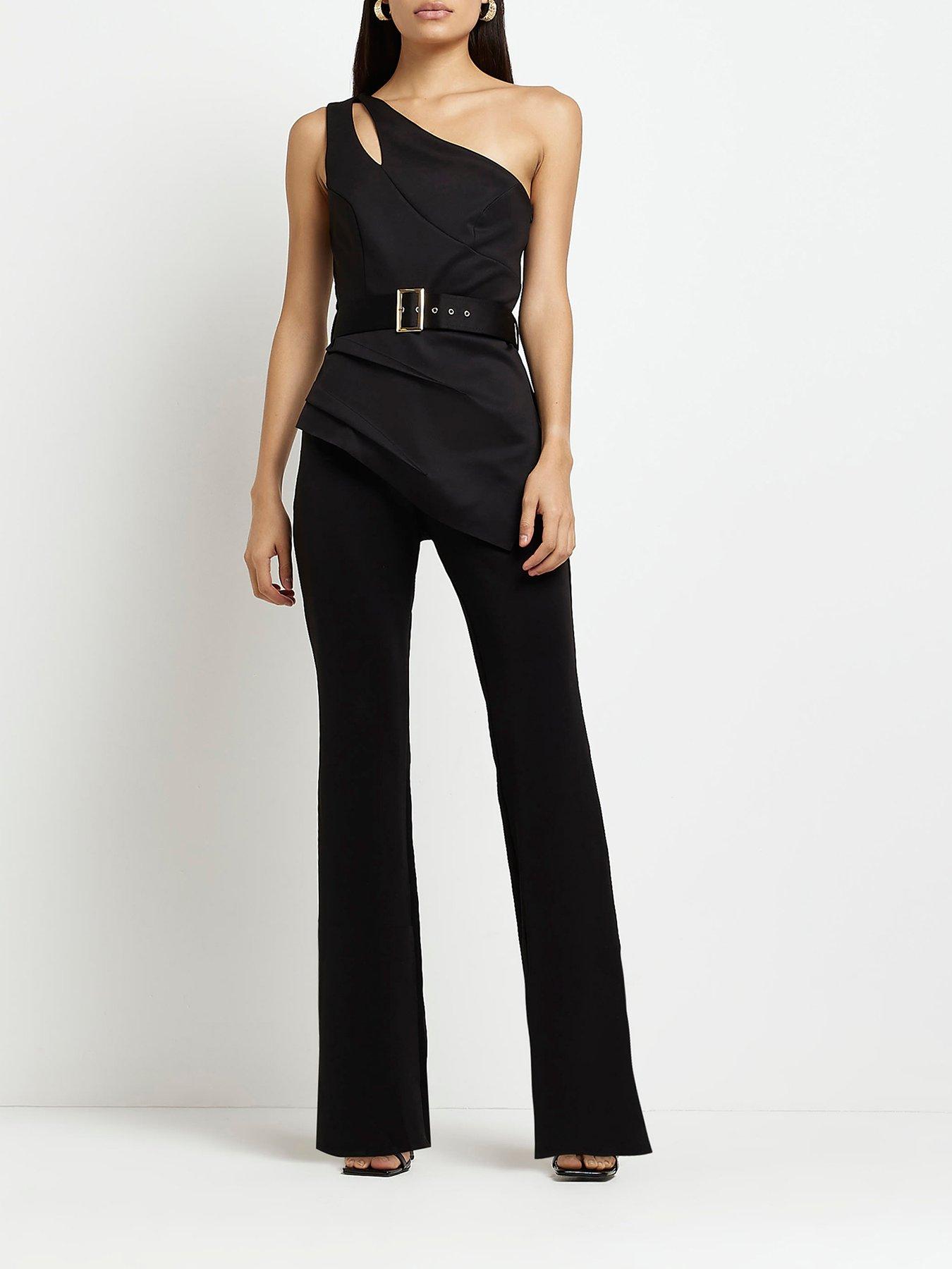 One Shoulder Belted Jumpsuit Black