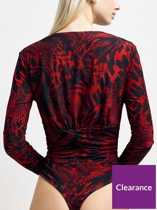 stillFront image of river-island-wrap-animal-print-bodysuit-red