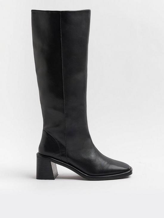 front image of river-island-block-heel-knee-high-boot-black